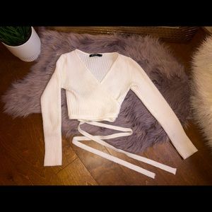 white wrap sweater